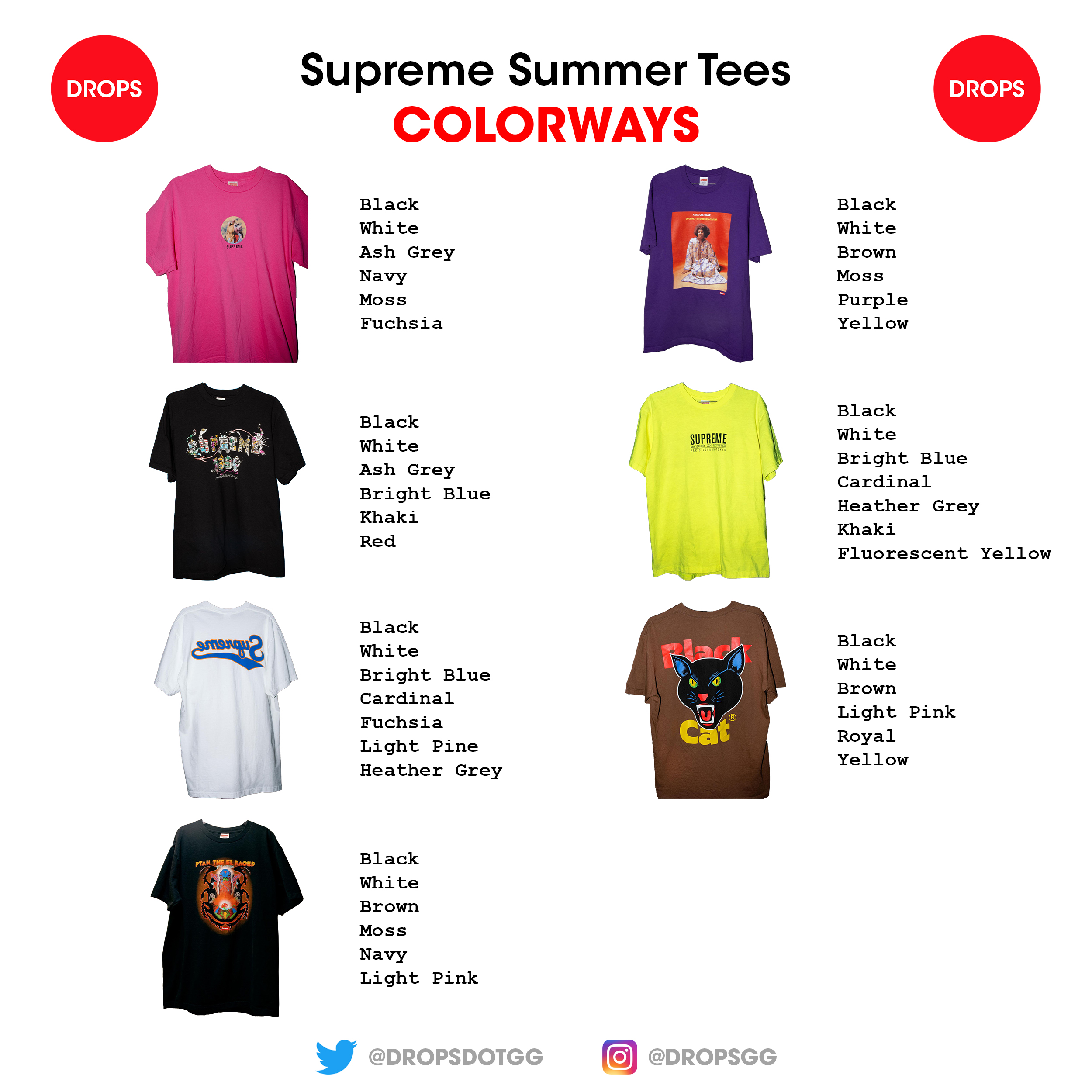 Supreme 2024年サマーTシャツコレクションのカラーバリエーションが公開