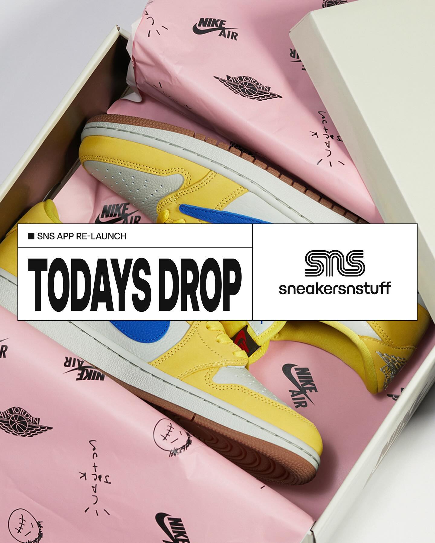 Sneakersnstuff が Travis Scott ×NIKE AIR JORDAN 1 LOW “Canary Yellow” のWEB抽選を開始