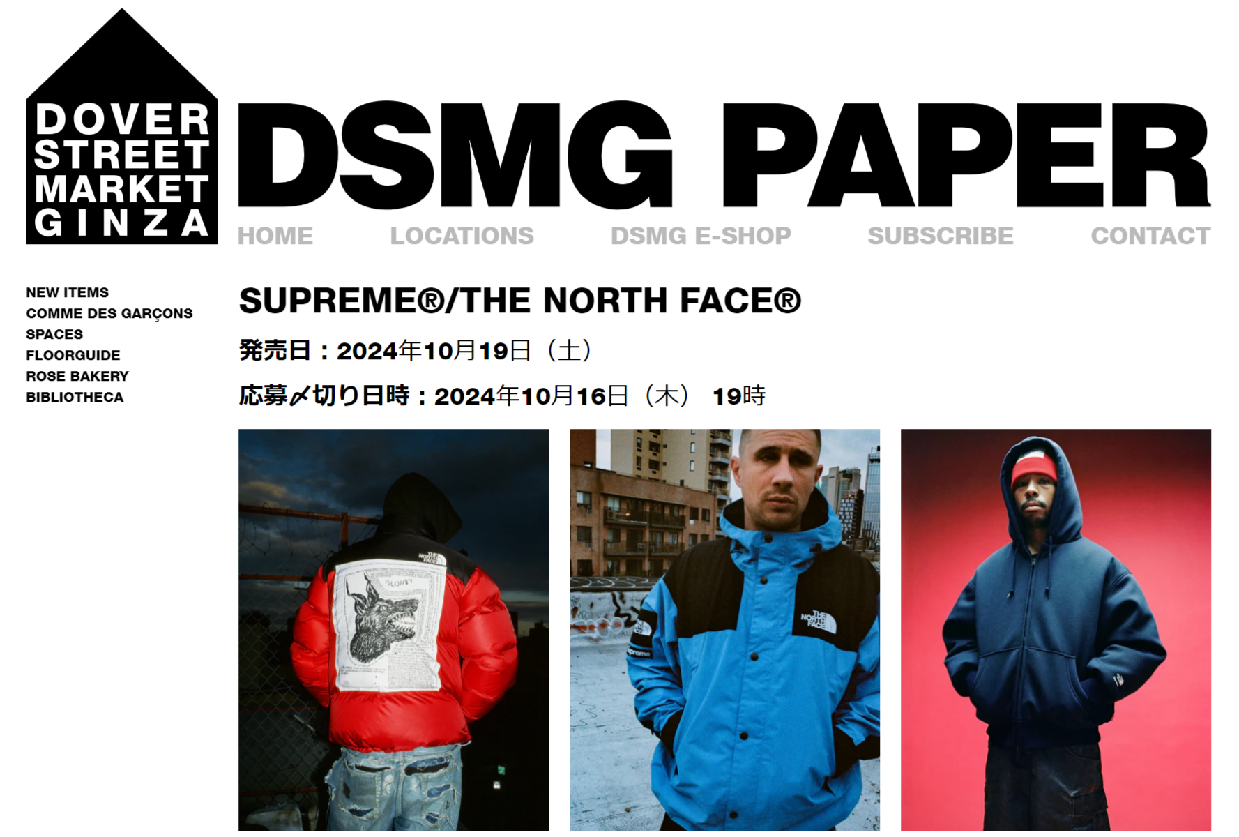 DSMG が Supreme × THE NORTH FACE のWEB抽選を開始