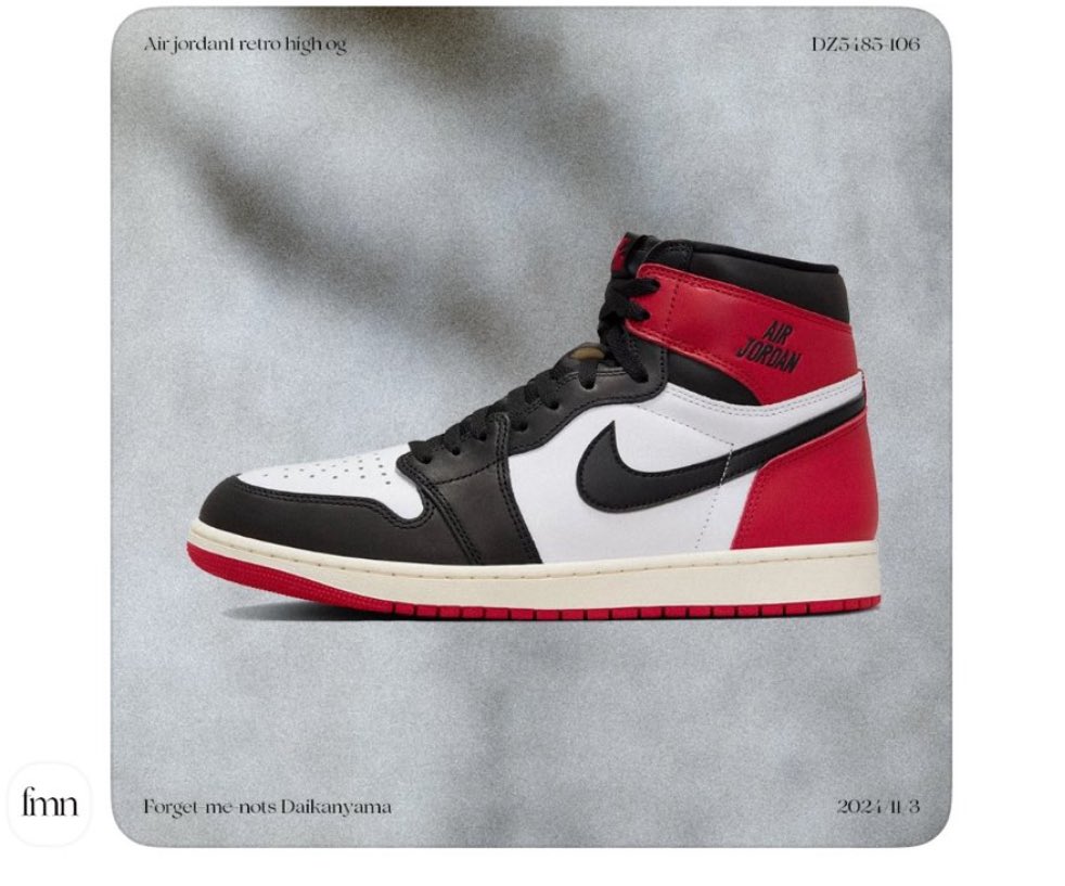 Forget-me-nots にて NIKE AIR JORDAN 1 RETRO HIGH OG “BLACK TOE REIMAGINED” が発売