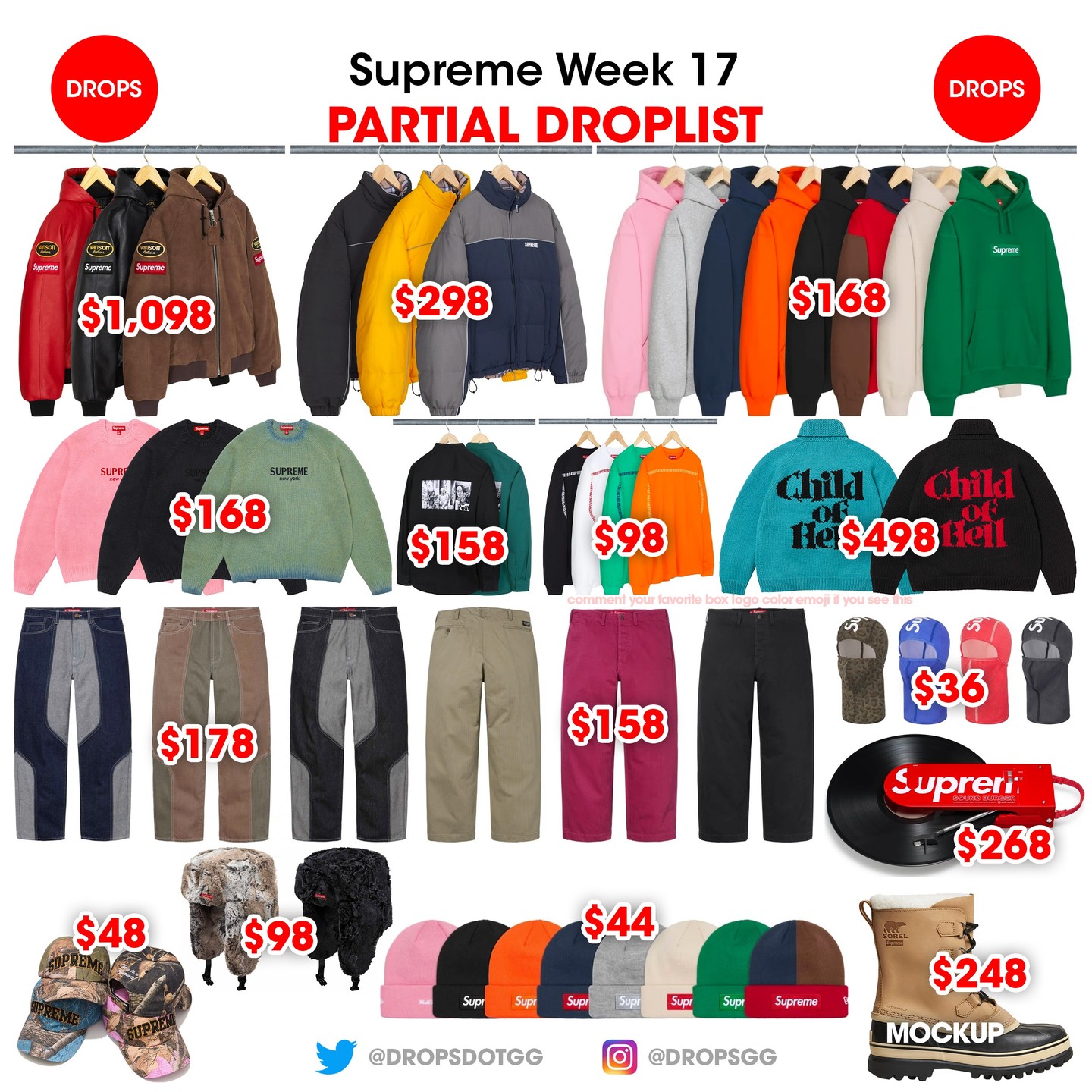 Supreme 2024年秋冬コレクション WEEK17 の販売予想アイテム&価格が公開