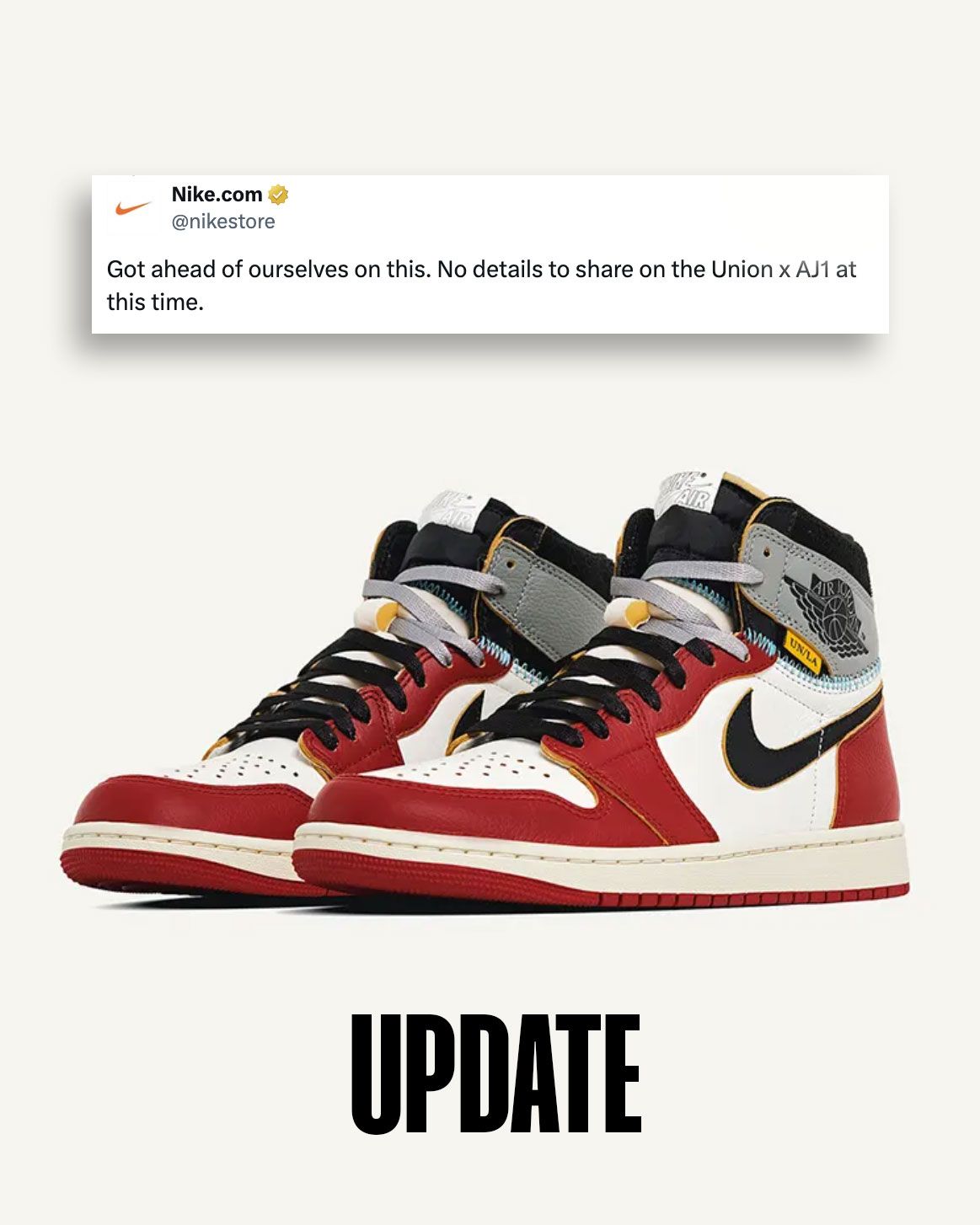 NIKE 公式 X が UNION × NIKE AIR JORDAN 1 "Chicago/Shadow" に関するポストを修正