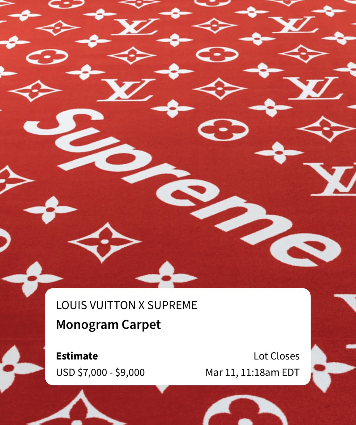 Supreme × Louis Vuitton が$9,000(約135万円)でオークションに出品