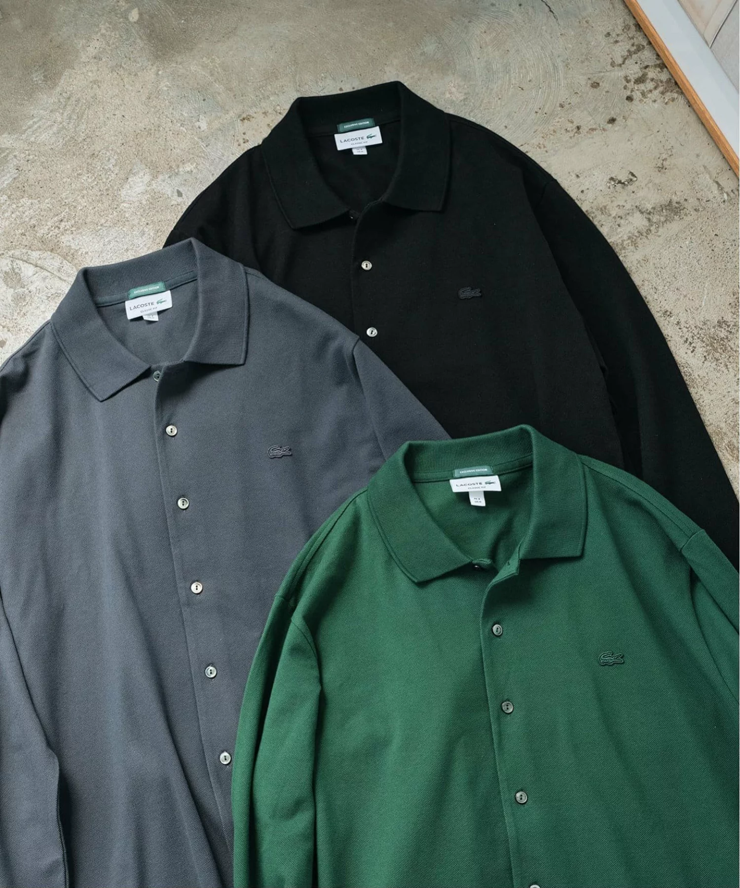 ÉDIFICE × LACOSTE の Full Open Long Sleeve Polo Shirts が発売