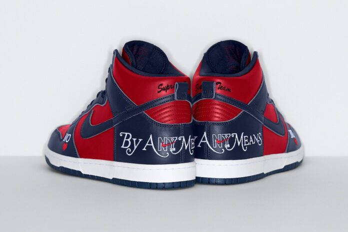 Supreme × NIKE SB の DUNK HIGH By Any Means “Red/Navy” が発売