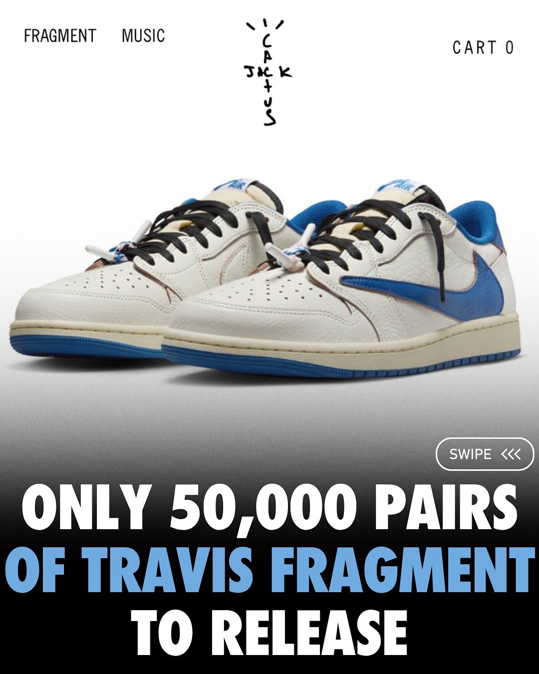 Travis Scott × fragment design × NIKE AIR JORDAN 1 LOW “Sail/Military Blue” は4万～5万足が発売か