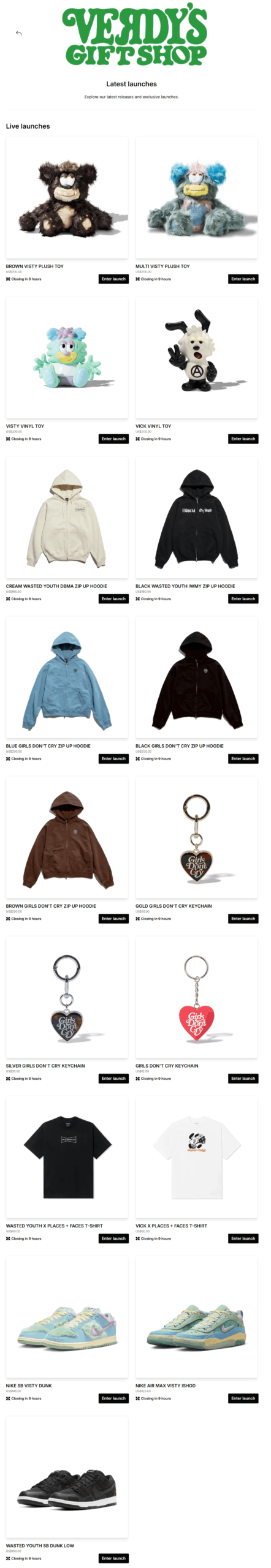 VERDY’S GIFT SHOP にて NIKE コラボや Girls Don’t Cry 新作などの抽選販売が海外限定で開催