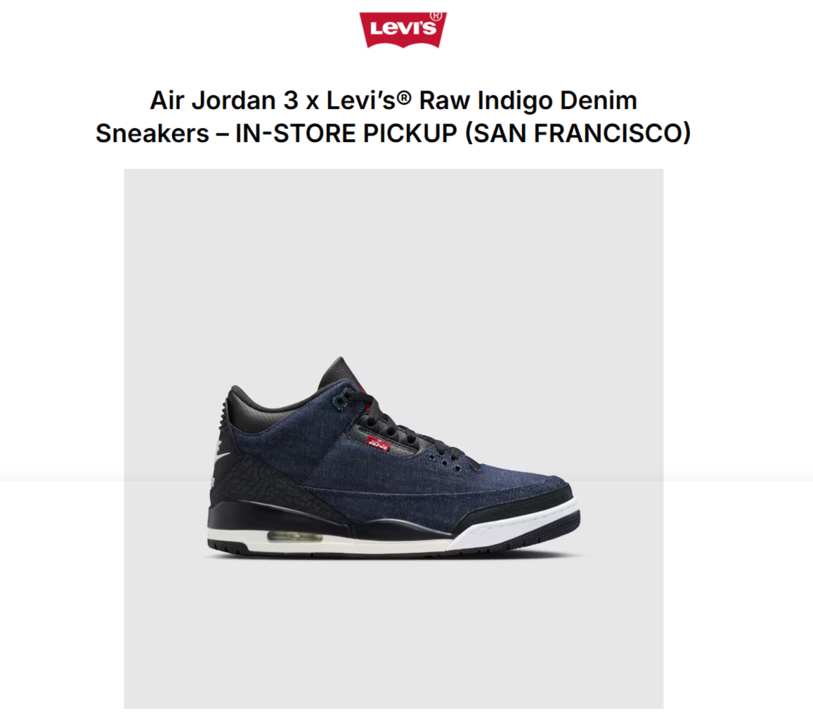 Levi’s® × NIKE AIR JORDAN 3 “Rigid” の海外WEB抽選ページが公開