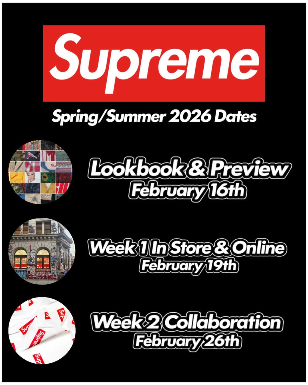 Supreme 2026年春夏コレクションの立ち上げスケジュールが公開