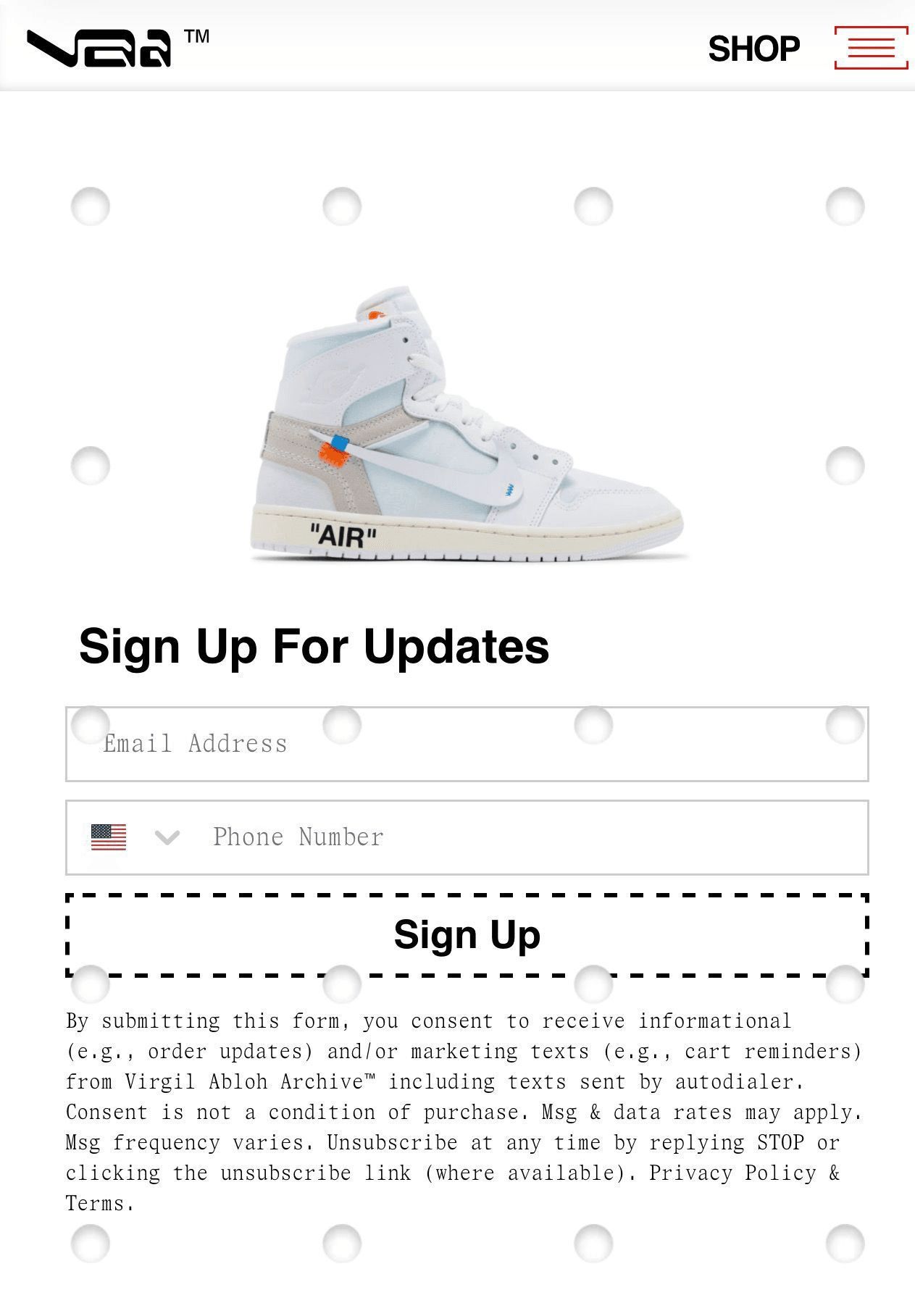 Virgil Abloh 公式オンラインにてサインアップページが登場