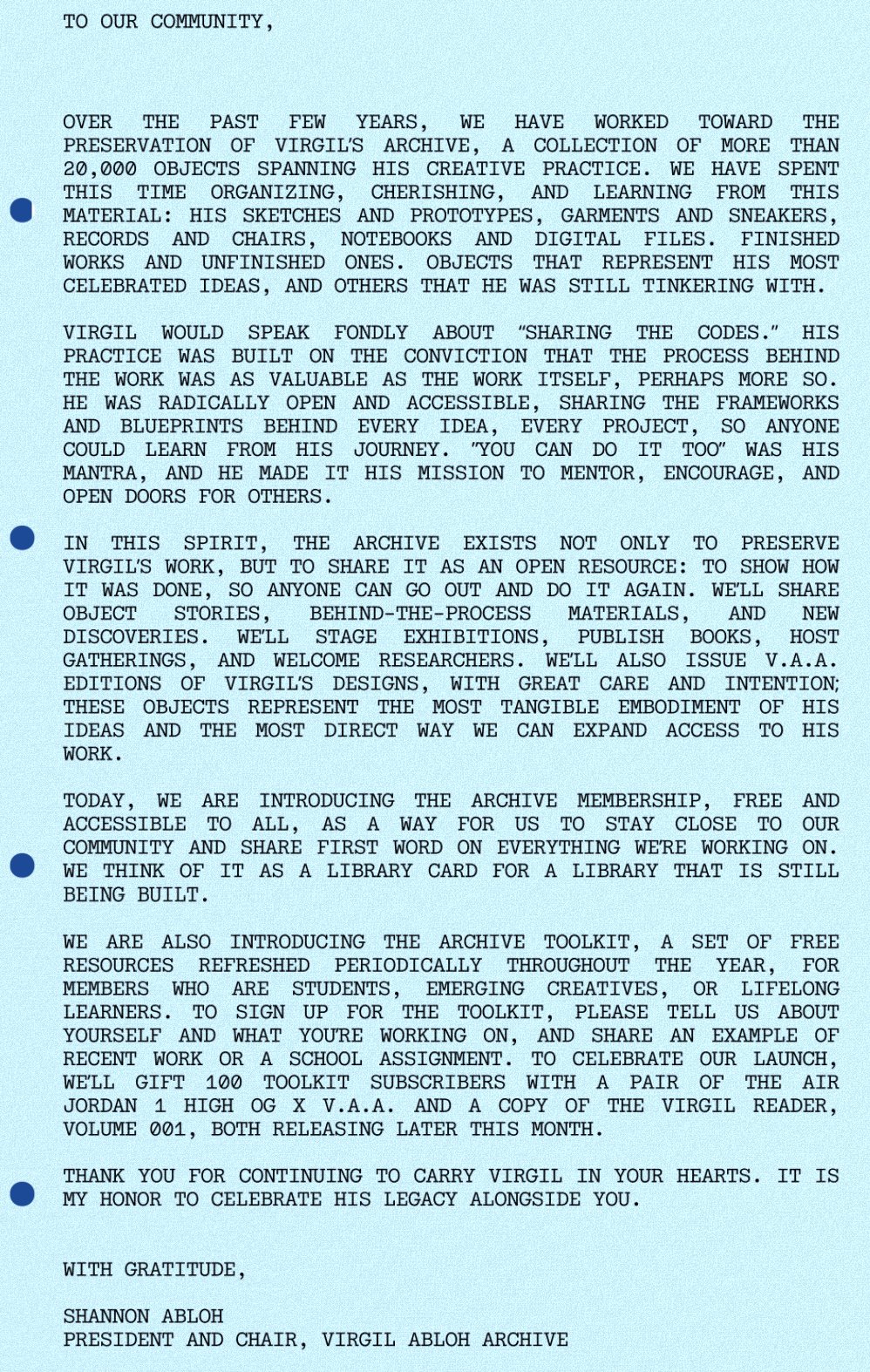 Virgil Abloh Archive × NIKE AIR JORDAN 1 “Alaska” のリリースを記念した公式プレゼント企画が実施