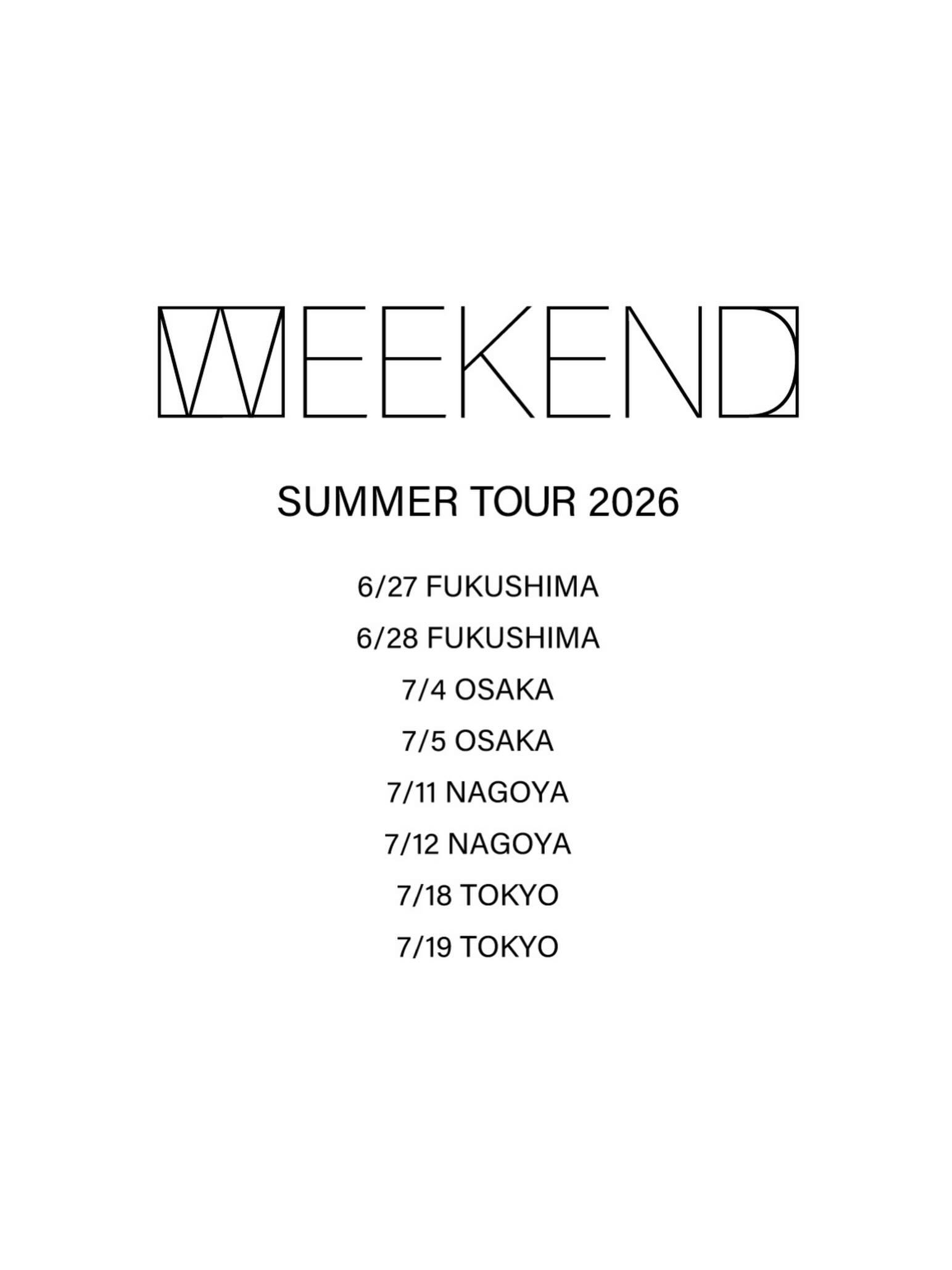 WEEKEND が “SUMMER TOUR 2026” を発表