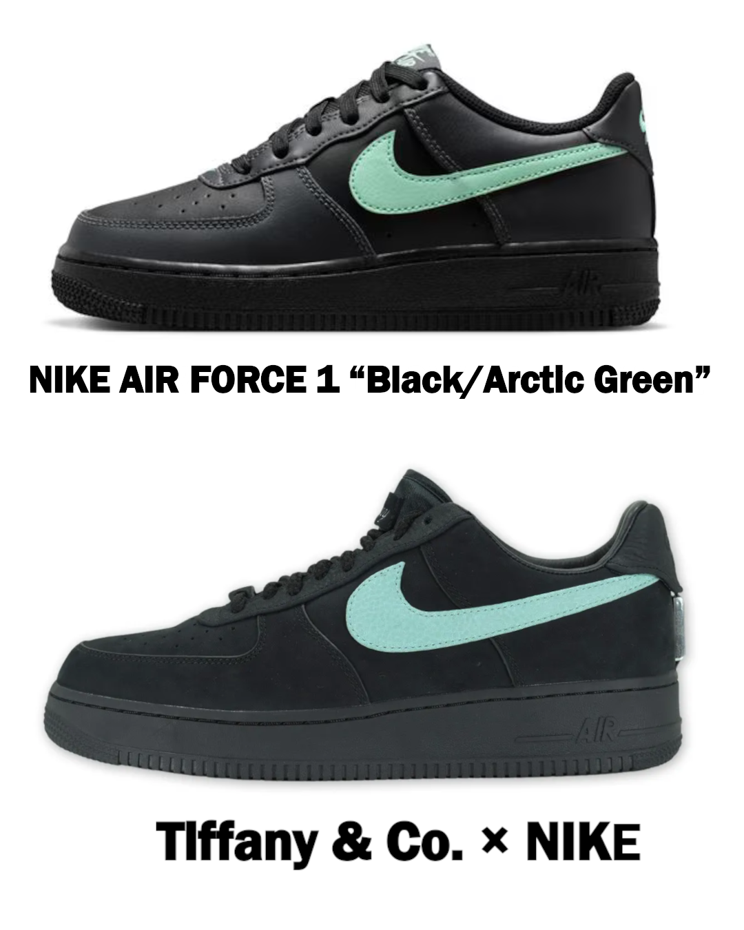 Tiffany コラボに酷似する配色の NIKE AIR FORCE 1 LOW GS “Black/Arctic Green” が発売