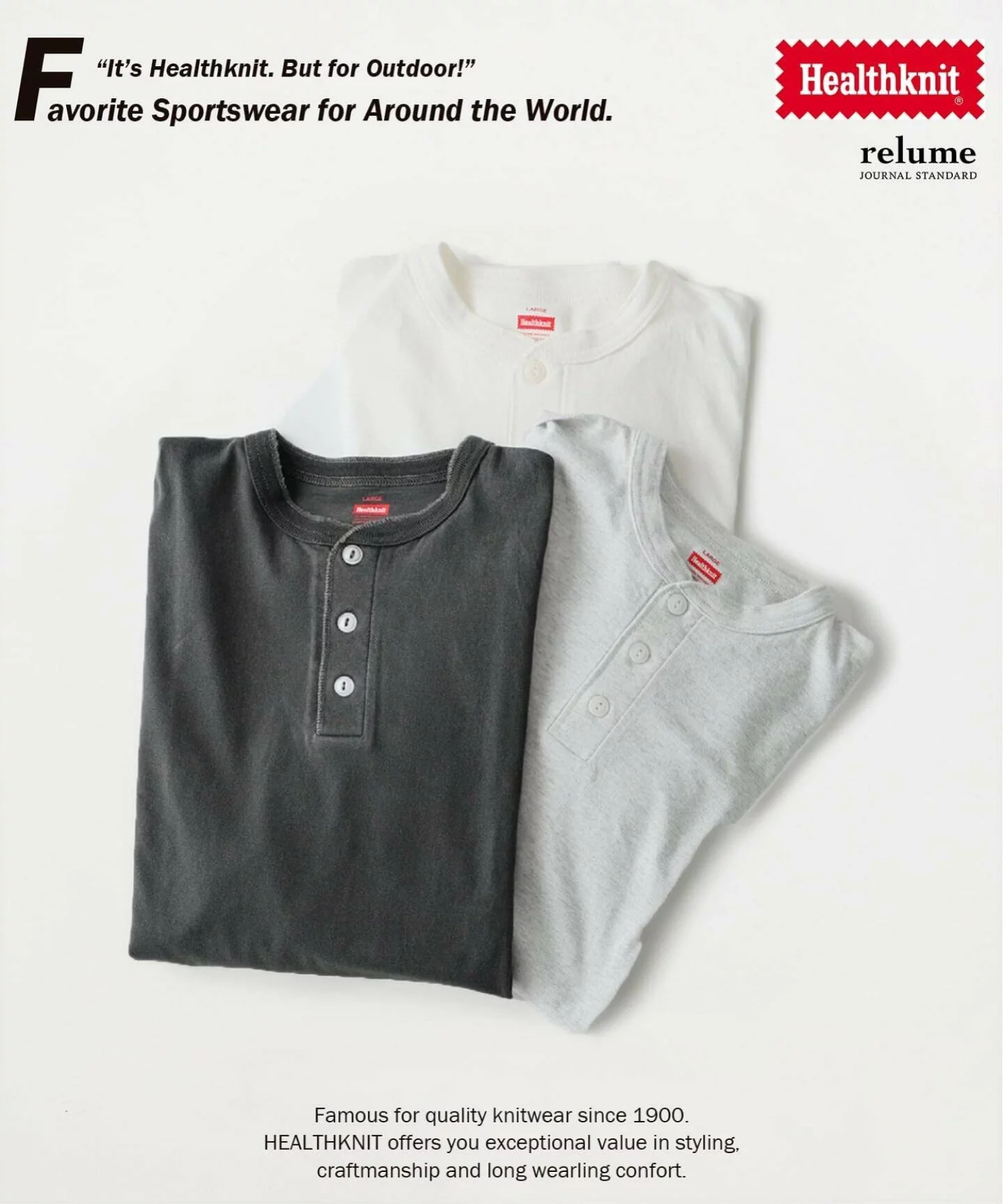 JOURNAL STANDARD relume × Healthknit 26FW『ヘンリーネック ロンT』の先行予約が開始