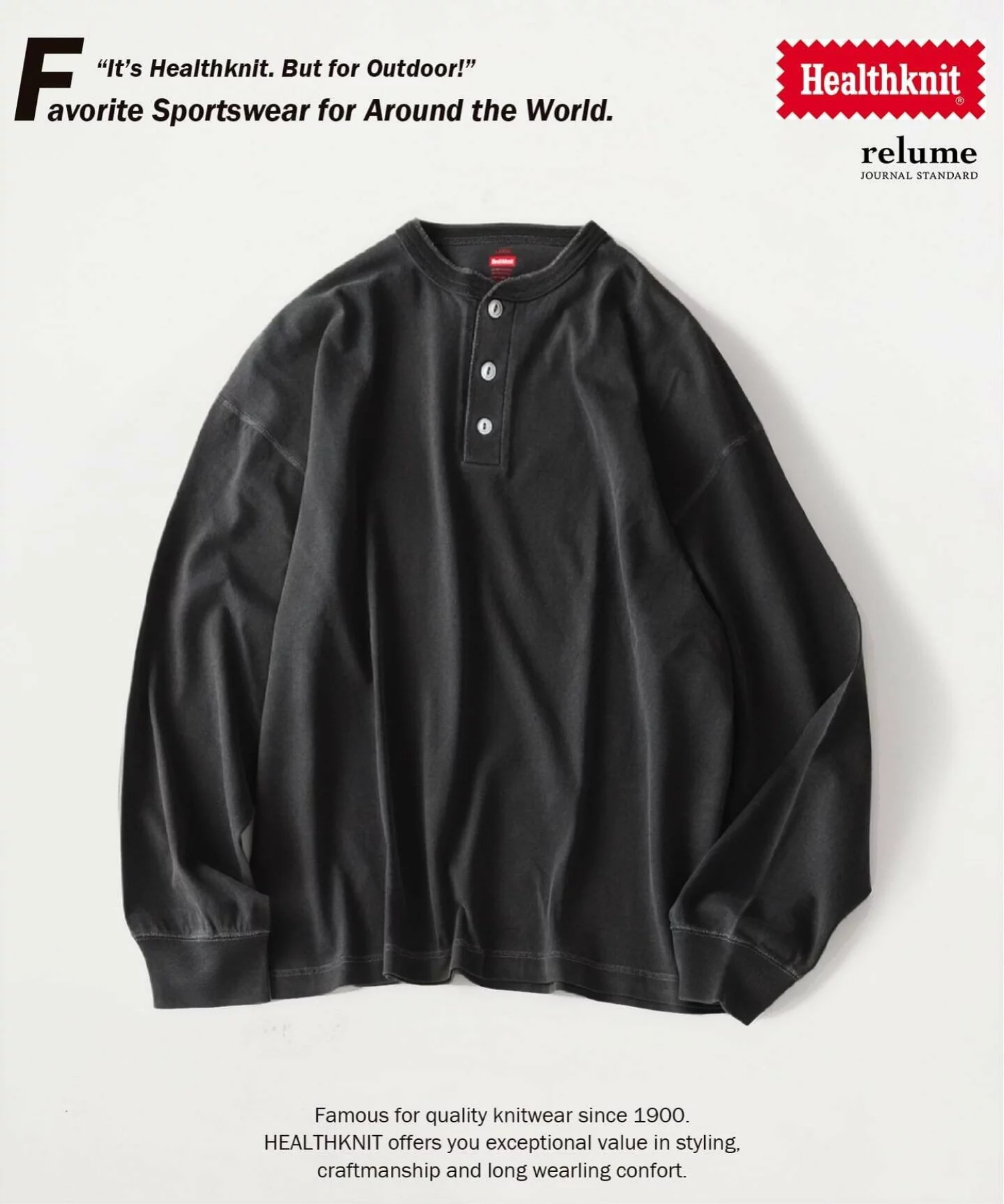 JOURNAL STANDARD relume × Healthknit 26FW『ヘンリーネック ロンT』の先行予約が開始
