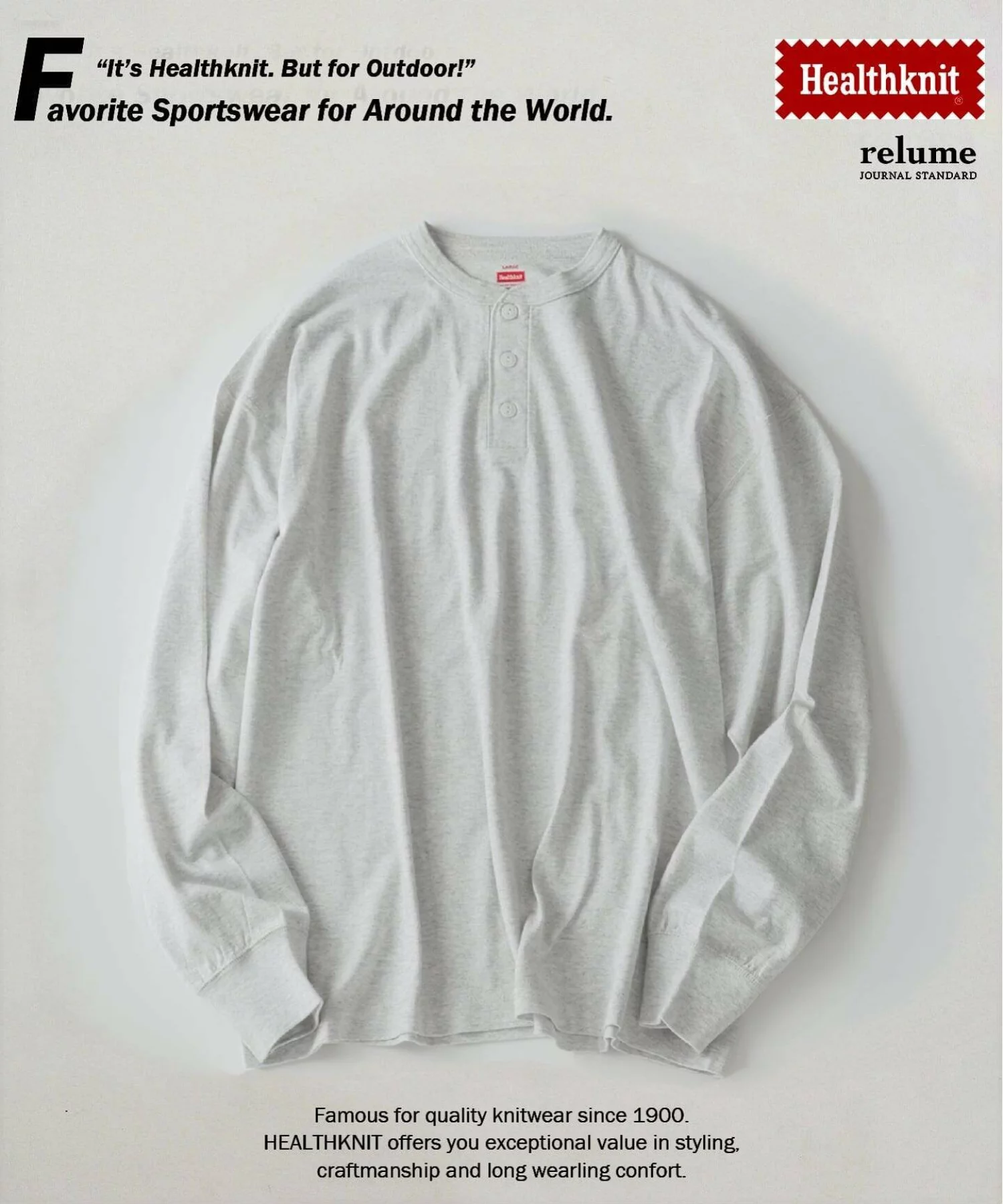 JOURNAL STANDARD relume × Healthknit 26FW『ヘンリーネック ロンT』の先行予約が開始