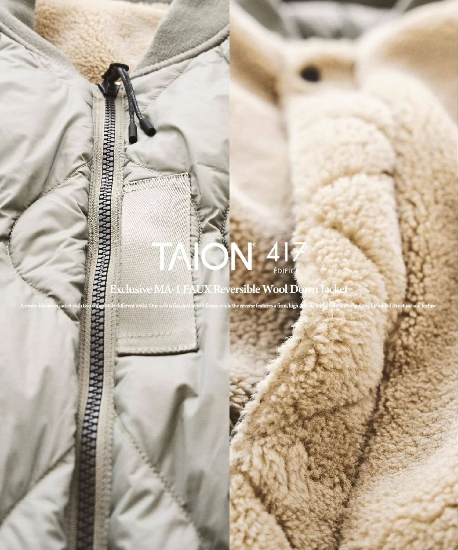 417 ÉDIFICE × TAION 26FW『MA-1 FAUX リバーシブルウールダウン』の国内オンライン先行予約が開始