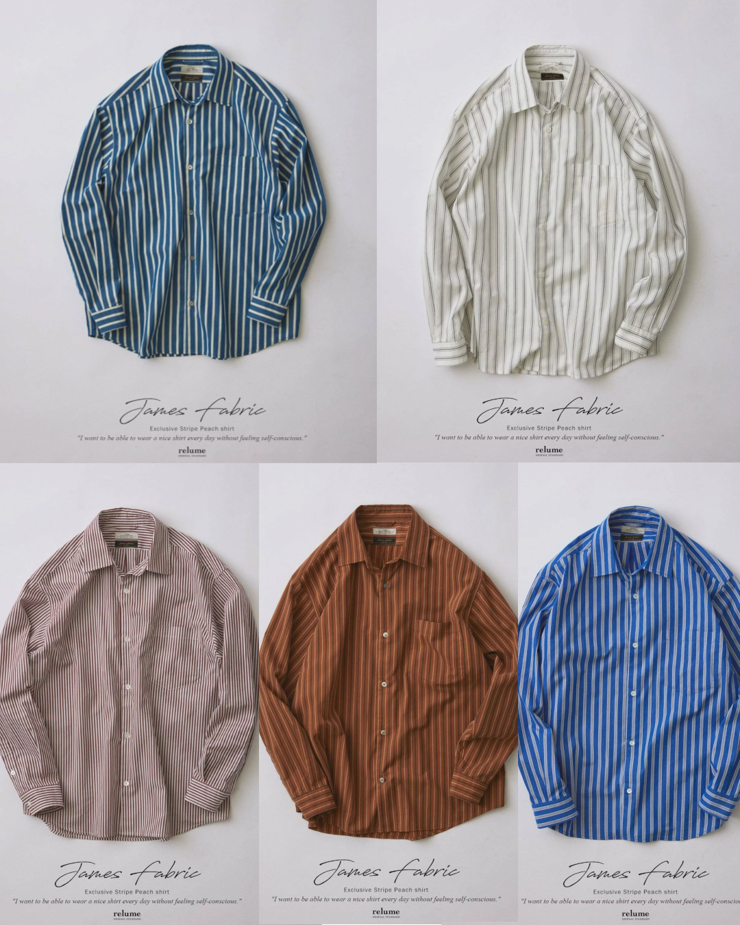 JOURNAL STANDARD relume × JAMES FABRIC 26FW『ピーチ ストライプシャツ』のオンライン先行予約が開始