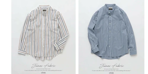 JOURNAL STANDARD relume × JAMES FABRIC 26FW『ピーチ ストライプ バンドカラーシャツ』のオンライン先行予約が開始
