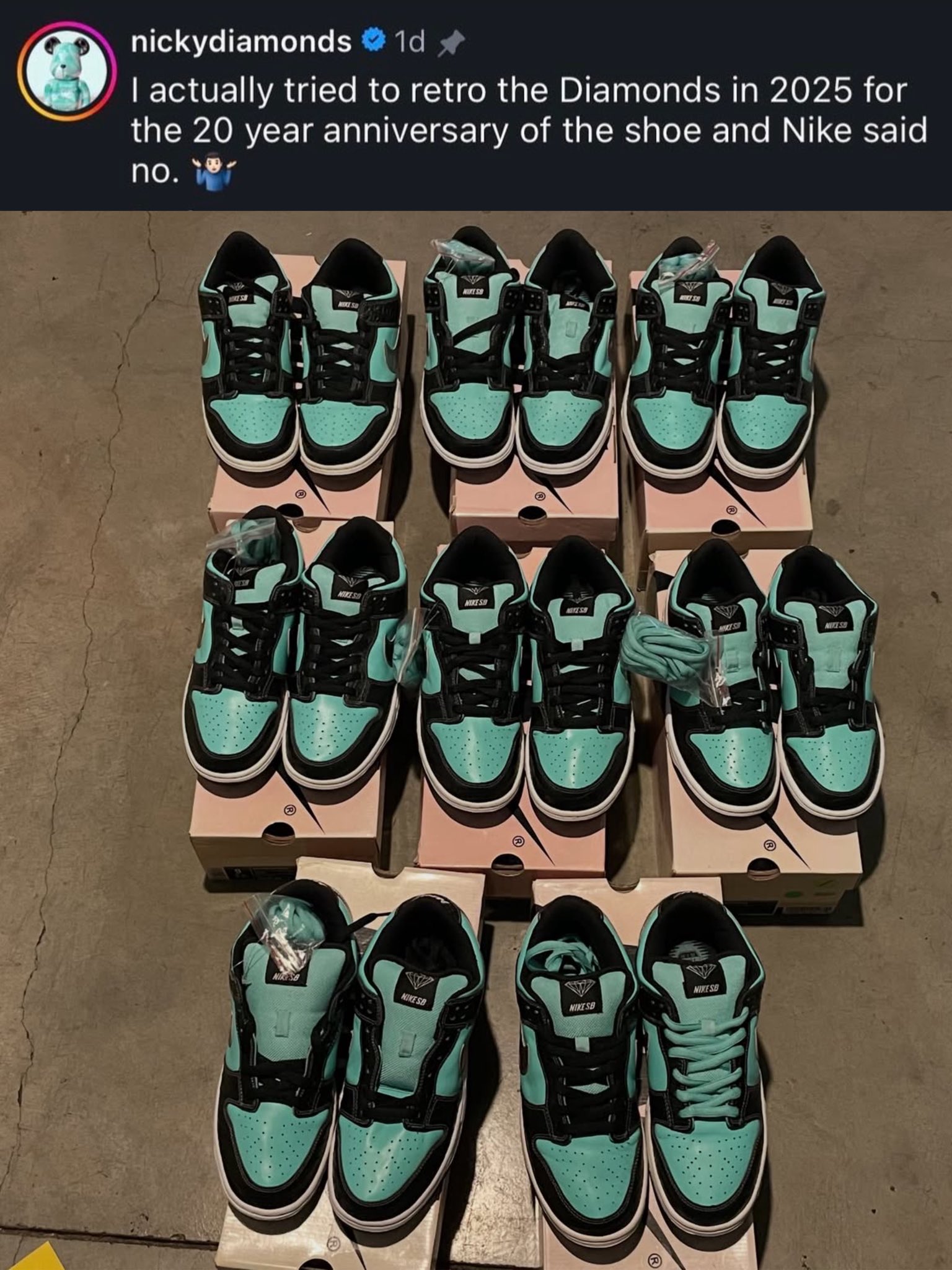 Diamond Supply co. × NIKE SB DUNK LOW の発売20周年を記念した復刻販売を NIKE が拒否